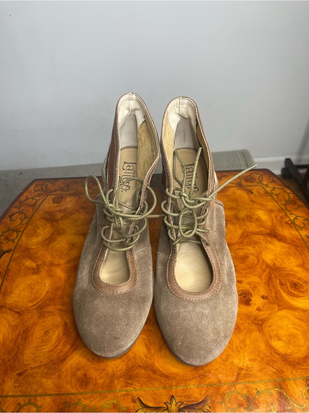Latigo Taupe Suede Lace-Up Ankle Heels